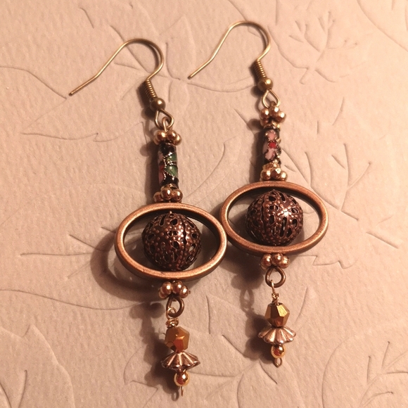 Handmade Bronze tone drop earrings - Picture 2 of 5